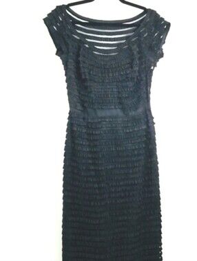 VTG Elegant Black Taffeta‎ Ruffle Layered Sex Knee Length Feminine Wiggle Dress